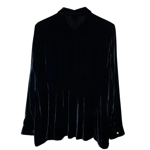 J.Jill Black Velvet Button Down Shirt Blouse (M) - Picture 2 of 5